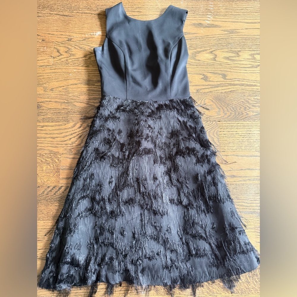 Nicole Miller Black Dress with Fringe Bottom and Cross Back Size 2